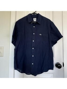 Lacoste Men's Navy Blue 100% Linen Shirt-42